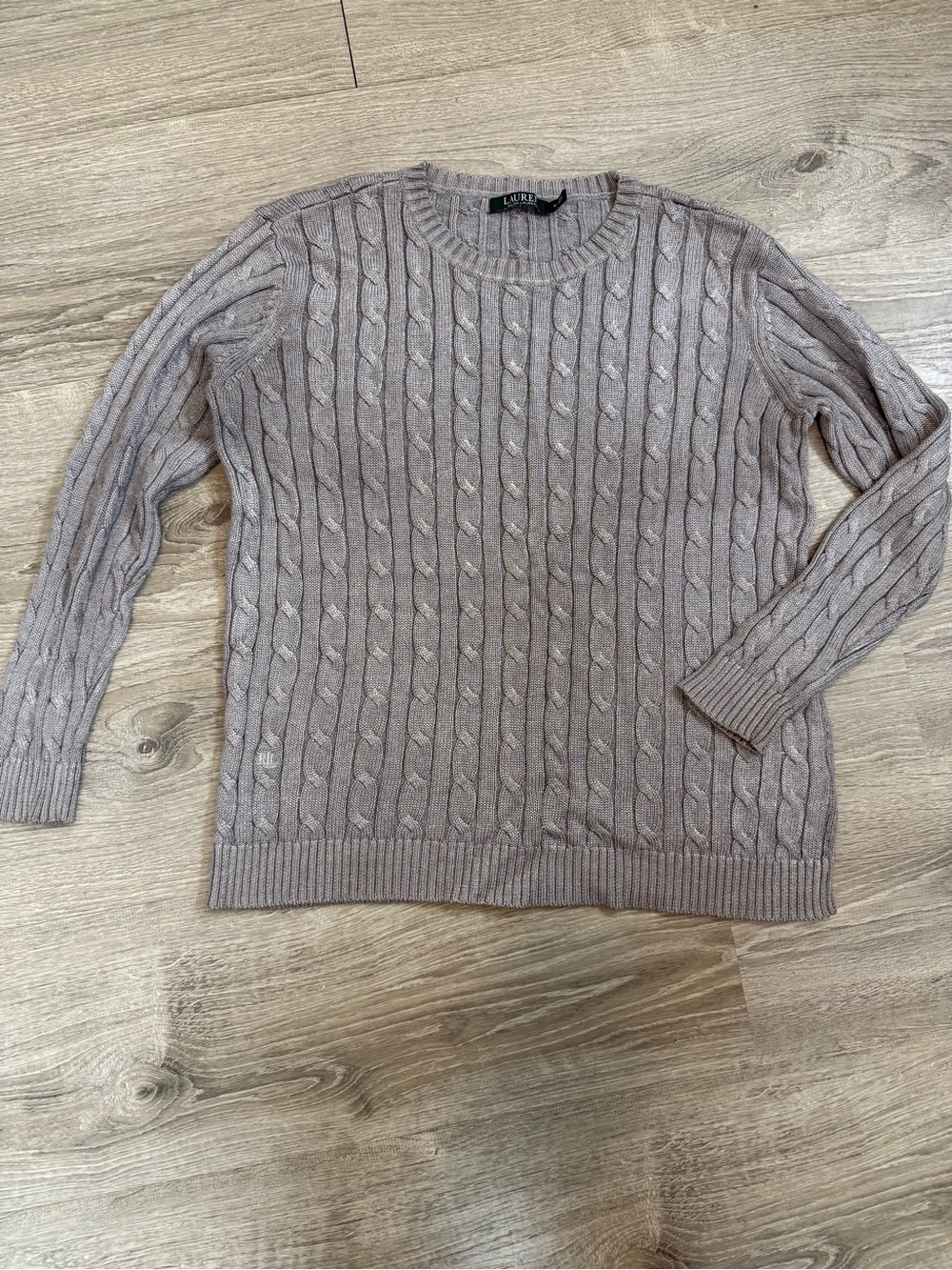 LAUREN Ralph Lauren Silver Metallic Cable-Knit Crewneck Sweater